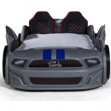 Дитяче ліжко машина Mustang Full Extra Grey 190х90 см з підсвічуванням, музикою, шкіряний салон, пультом